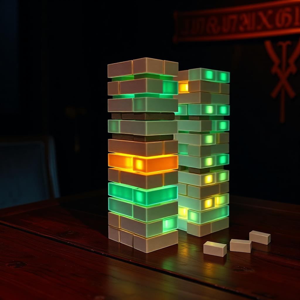 Verlichte reuzengrote Jenga — Viking-spel voor buiten bij Valhalla World