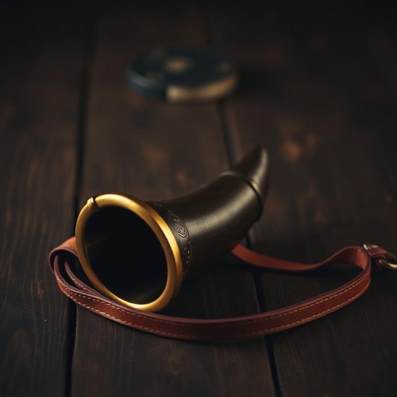 Viking-drinkhoorn met bronzen rand en leren riem