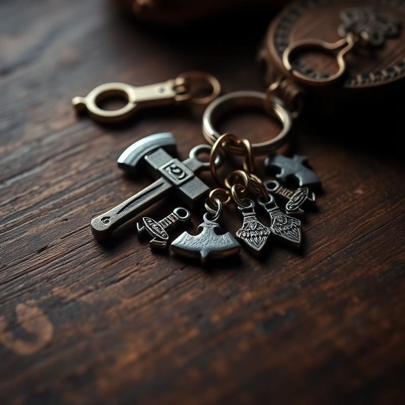Viking-sleutelhanger met mini-bijl en runenbedeltjes